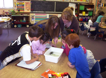 Teacher helping students