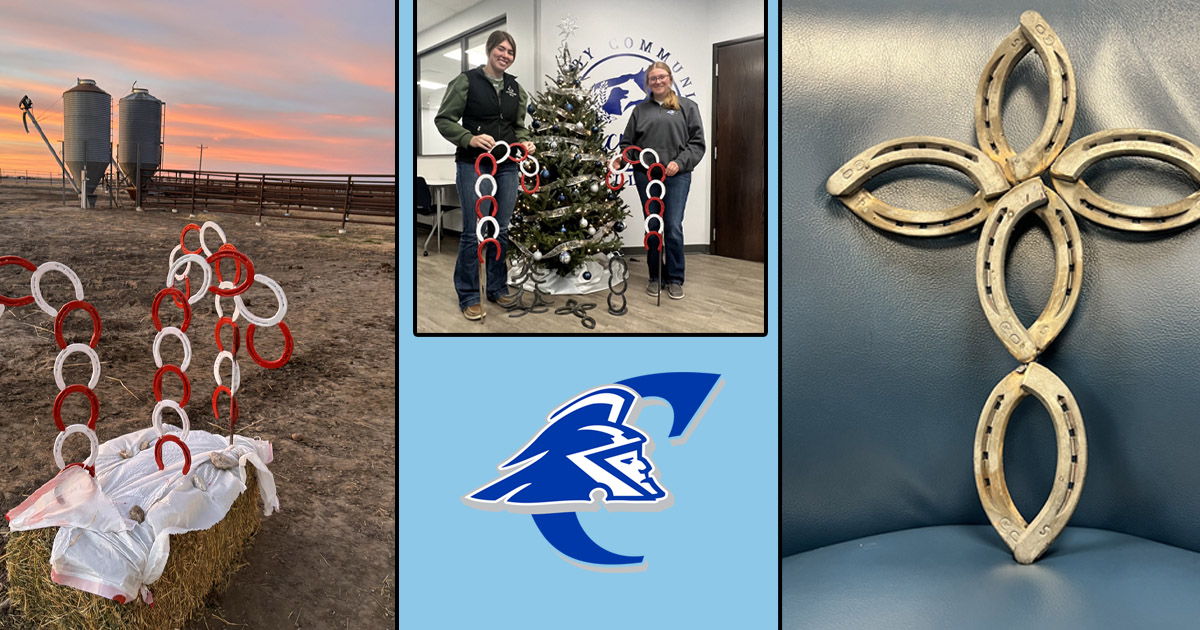 Welding projects by the Feedyard students include horse candy canes, a cross, and a snowman.